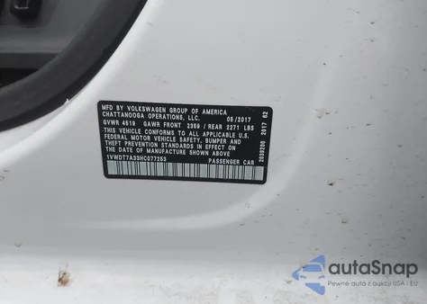 2017 Volkswagen Passat 1.8T R-Line from USA, damaged, VIN 1VWDT7A33HC077253